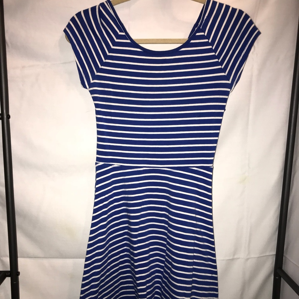 SO Blue & White Striped Skater Dress